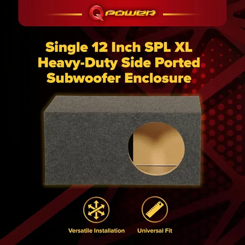Miniatura 2 de QPower HD112VL Caja de subwoofer con puerto lateral resistente de 12 pulgadas SPL XL con cubierta de alfombra duradera para sistemas de audio
