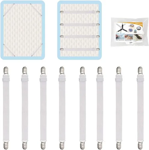 Miniatura 9 de 8 clips de correas ajustables para sábanas, soporte elástico para sujetar sábana de colchón y tirantes, agarradores para sujetar sábanas, colchones