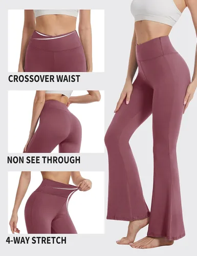 Miniatura 13 de ZOOSIXX Pantalones de yoga acampanados para mujer, leggings cruzados suaves con corte de bota