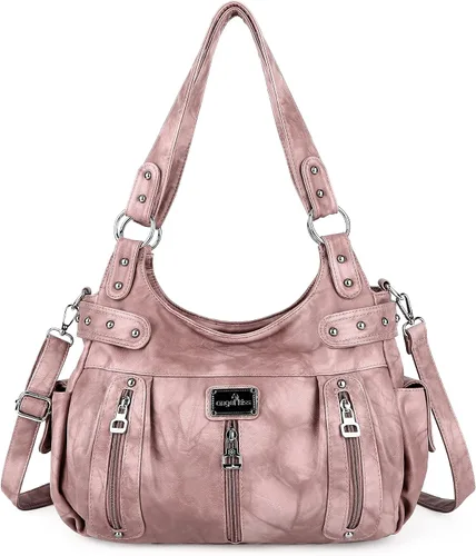 Miniatura 14 de Angelkiss Bolsos grandes y carteras para mujer de cuero sintético lavado tipo hobo, bandolera, bolso cruzado, bolso de hombro, bolso de mano