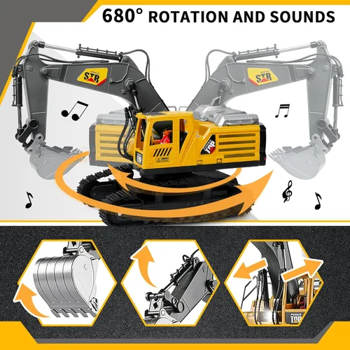 Miniatura 3 de Juguete de construcción de excavadora a control remoto, 14 canales 2.4Ghz RC con pulverización de motor real de simulación, rotación de 680°, pala