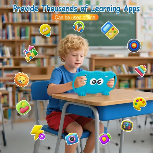 Miniatura 2 de Trayoo Tableta infantil de 7 pulgadas para niños de 3 a 12 años, tableta de 32 GB para niños pequeños con doble cámara, control parental, funda Azul
