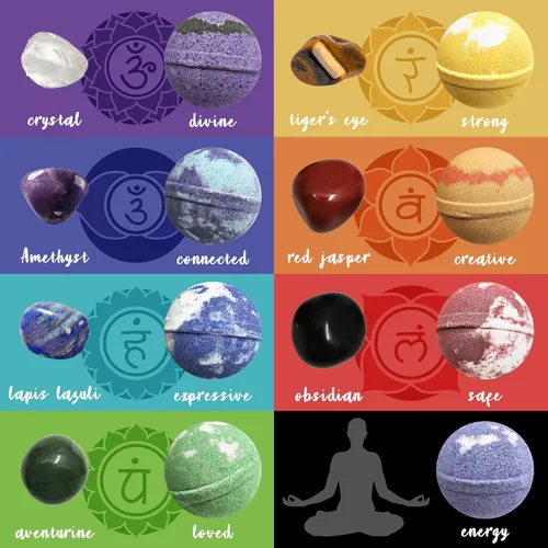 Miniatura 3 de Bombas de baño con piedras preciosas curativas de chakras. 15 bombas de baño de aceites esenciales. Bombas de baño con piedras de chakra reales