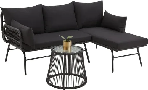 EROMMY - Juego de 3 piezas de patio para conversar, juego seccional en forma de L de muebles de patio con sofá, cojines gruesos y mesa auxiliar de
