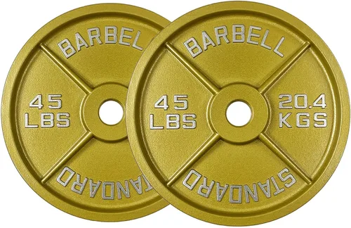 Miniatura 5 de Placas de acero olímpico con acabado dorado - Pares y juegos de barra estándar de 2 pulgadas en oro premium para levantamiento de pesas