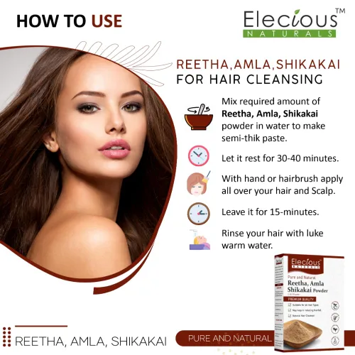 Miniatura 7 de Elecious Naturals Amla, Reetha, Shikakai Polvo para el cabello 3 en 1 Limpiador natural del cabello 100% natural, sin químicos, sin conservantes