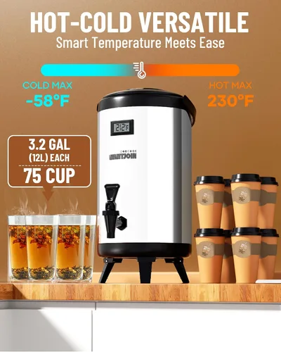 Miniatura 2 de WantJoin Jarra térmica para bebidas - Urna de agua caliente y fría de 75 tazas para catering - Jarra premium de acero inoxidable de 12 L/3.2 galones