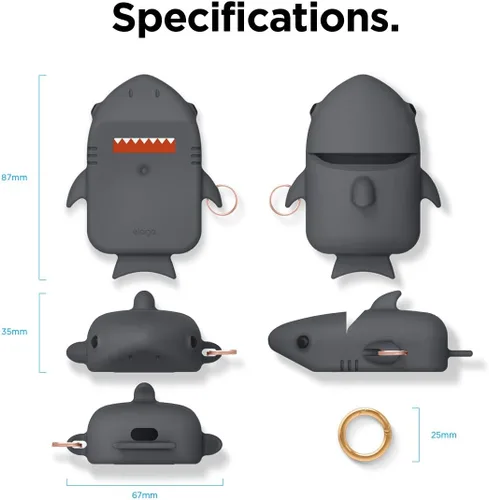 Miniatura 8 de elago Shark - Funda compatible con AirPods de Apple, diseño 3D con llavero para Apple AirPods 2, 1 (gris oscuro)