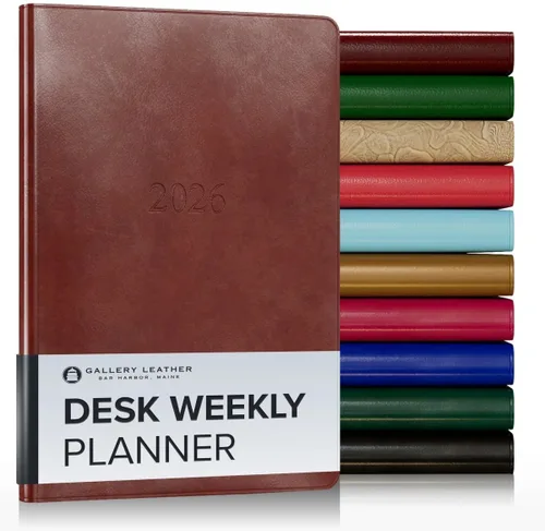 Miniatura 93 de Gallery Leather Agenda semanal y mensual grande 2025-2026, agenda y cuaderno con elegantes bordes de página dorados dorados, 12 meses, cactus Cactus