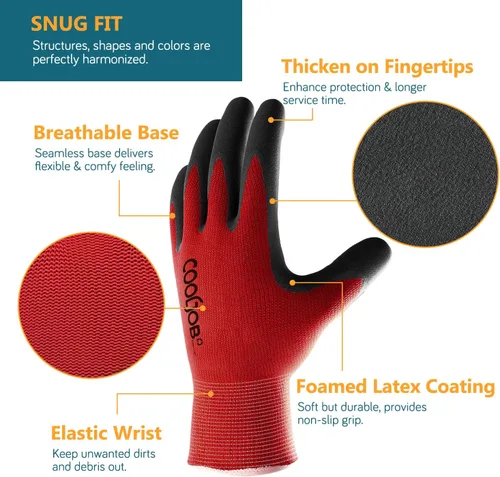 Miniatura 2 de COOLJOB Guantes de jardinería para hombres, 6 pares transpirables con revestimiento de goma para desmalezado de jardín, paisajismo, trabajo al aire