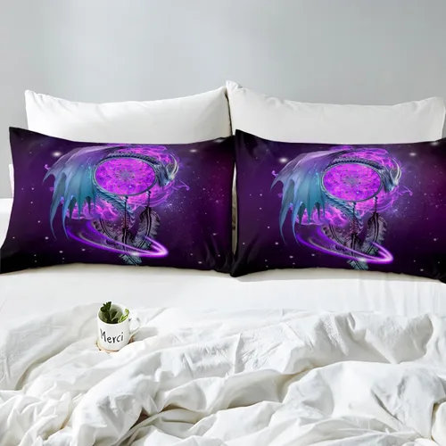 Miniatura 5 de Erosebridal Juego de ropa de cama con diseño de galaxia tamaño matrimonial, diseño de atrapasueños con temática bohemia, juego de funda de edredón