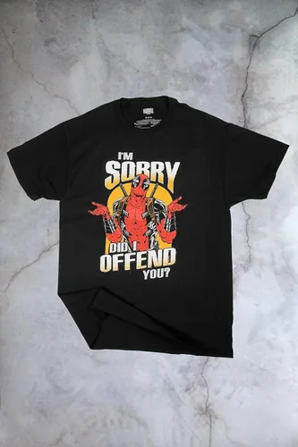 Miniatura 4 de Marvel Deadpool Sorry Did I Offend - Camiseta gráfica para adultos, Carbón, negro.