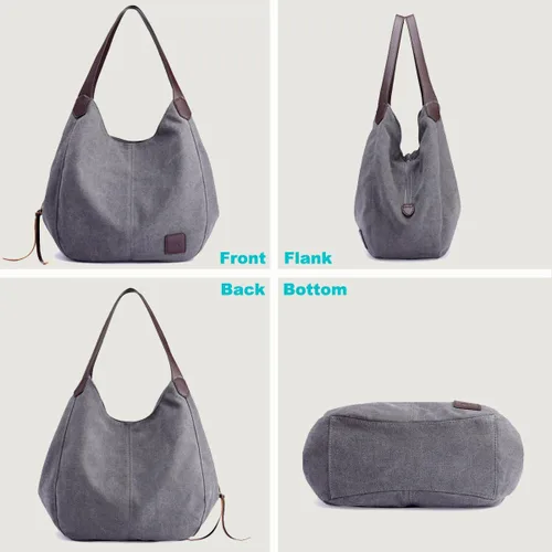 Miniatura 5 de DOURR Bolso de hombro con múltiples bolsillos para mujer bolso de lona de algodón a la moda