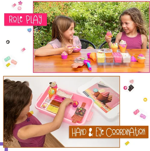 Miniatura 4 de Kipipol Caja sensorial - Juego de arena de juguete de helado de 29 piezas con 9 juguetes de arena de helado, 0,77 kg de arena lunar para niños, caja