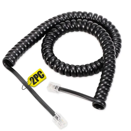 Uvital Paquete de 2 cables telefónicos para línea fija, cable telefónico enrollado negro de 1.4 pies - generalmente se estira a 2-4.5 pies, longitud