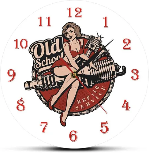 The Geeky Days Garaje personalizado retro de la vieja escuela servicio de reparación de automóviles reloj de pared mecánico hombre cueva reloj de la