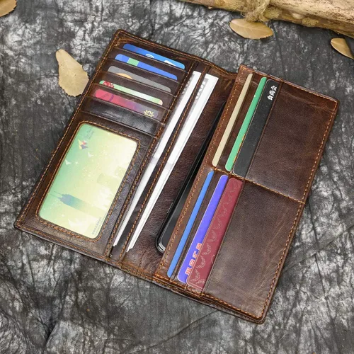 Miniatura 6 de LUUFAN Cartera larga de cuero genuino para hombre tarjetero con bolsillo para monedas