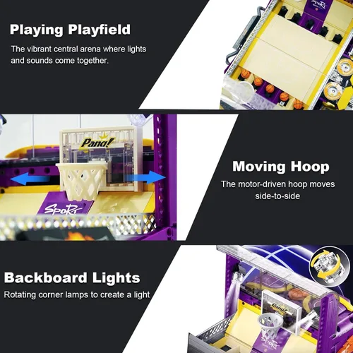 Miniatura 3 de Juego de bloques de construcción de máquina de pinball para adultos, juego de mesa motorizado de baloncesto con luces y música, juguetes STEM ideas