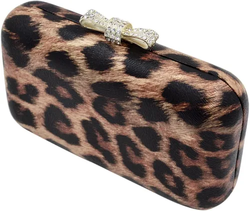 Miniatura 2 de Elegante leopardo PU cuero Crystal Bow Top duro embrague bolso de noche