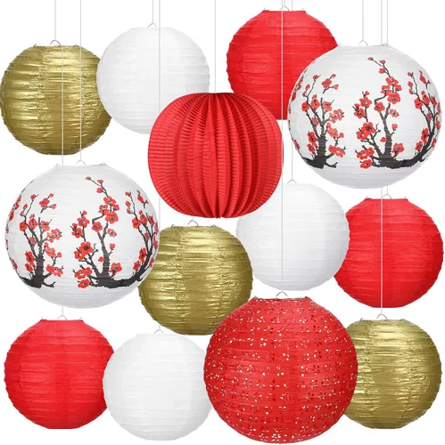 Miniatura 8 de 13 faroles de papel chinos japoneses con flor de cerezo rojo, farol colgante decorativo Hibachi, decoraciones de fiesta para Año Nuevo chino, hogar