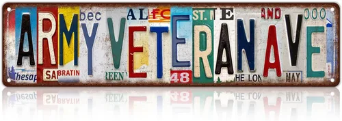 Letreros de metal vintage para veteranos del ejército, letreros de calles, decoración militar, regalo para veteranos, arte de pared de 16 x 4