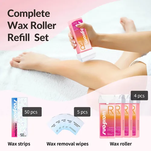 Miniatura 7 de Waxfans Recambio de cera enrollable, rodillo de cera para depilación, 100% natural, fusión rápida, para cabello grueso y fino. Con 3.53 onzas Rosa