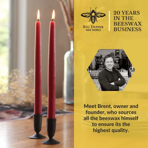Miniatura 2 de Big Dipper Wax Works Velas rojas, velas cónicas de cera de abeja sumergidas a mano, 12 horas de combustión larga, vela de cera de abeja pura de 12 x