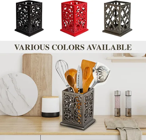 Miniatura 3 de jogreful Soporte para Utensilios de Cocina, Olla de Cocina de Hierro Fundido para Encimera, Organizador Extra Grande de Utensilios con Base Café