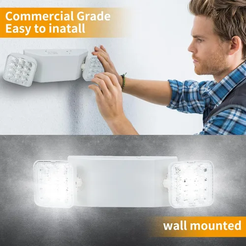Miniatura 6 de Commercial LED Emergency Lights 24 Pack, Emergency Light with Battery Backup, Adjustable Dual Head Emergency Light Fixture for Home Power Failure