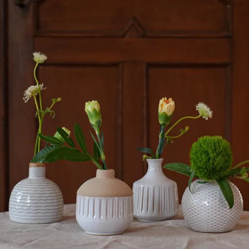 Miniatura 8 de Juego de 4 jarrones pequeños de cerámica minimalista boho para dormitorio, sala de estar, oficina, chimenea, centro de mesa, jarrones blancos Antiguo