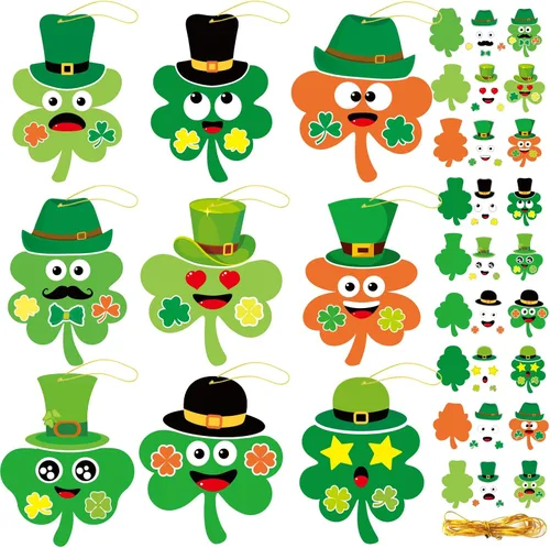chiazllta 36 paquetes de manualidades del día de San Patricio, arte de trébol para manualidades, para el día de San Patricio, haz tu propio juego de