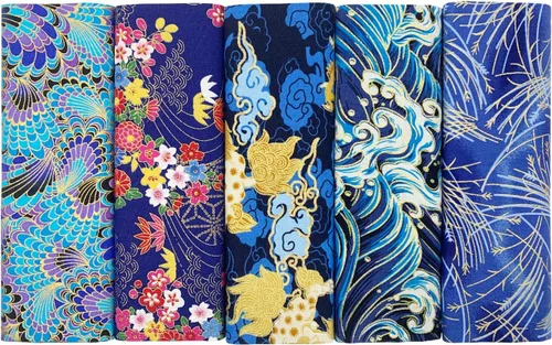 aufodara 5 piezas de tela de algodón de 15.7 x 31.4 pulgadas, estilo japonés, impresos, cuartos gruesos para manualidades, costura, acolchados, Azul