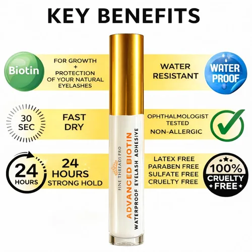 Miniatura 2 de Advanced Biotin - Pegamento de pestañas transparentes para ojos sensibles, seguro, sin látex, hipoalergénico, fuerte sujeción, pegamento de pestañas