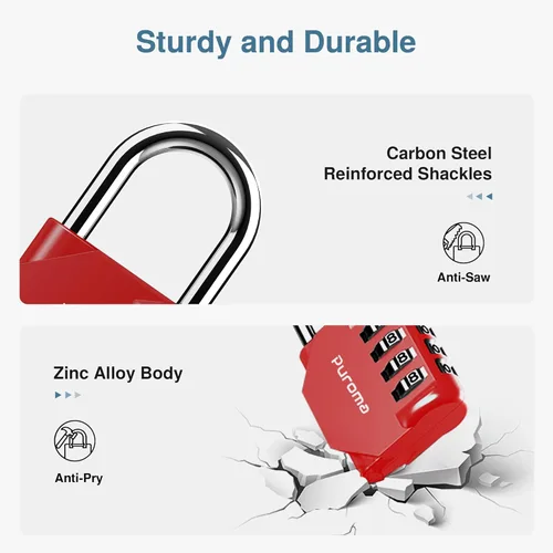 Miniatura 4 de Puroma Paquete de 2 Candados de Combinación de 4 Dígitos Impermeables para Exteriores para Casillero de Gimnasio Escolar, Casillero Deportivo, Rojo