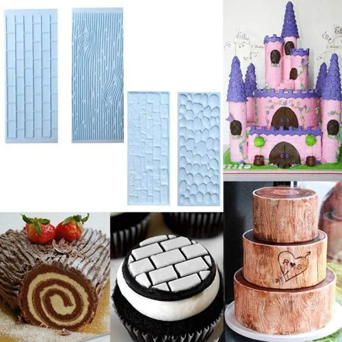 Miniatura 7 de Juego de 10 tapetes de impresión de fondant, tapete de estampado de encaje para corteza de árbol/pared de ladrillo/flor/pared de piedra, diseño