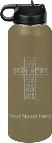 Miniatura 68 de LaserGram Botella de agua personalizada, versículo bíblico John 3-16, acero inoxidable de doble pared aislada al vacío con popote superior, regalo
