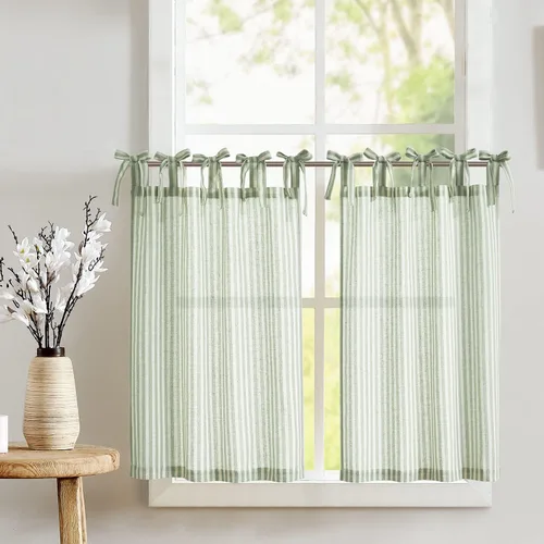 Miniatura 24 de jinchan - Cortinas de lino a rayas para cocina de 20 pulgadas de largo, cortinas de varios niveles, estilo granja moderna de café, tratamientos