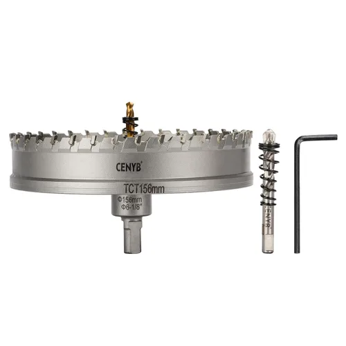 Miniatura 10 de 10 piezas (16-54 mm) Kit de sierra perforadora de carburo TCT para metales duros. Incluye 2 brocas de titanio, 1 broca piloto escalonada y 2 llaves