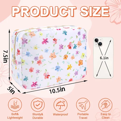 Miniatura 2 de UIXIZQ Bolsa impermeable grande con flores para maquillaje, bolso de viaje de nailon para almacenamiento de artículos de tocador, bolsa cosmética