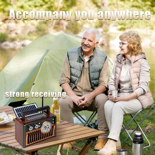 Miniatura 5 de Radios AM FM portátiles, radios retro con altavoces de alta potencia, compatible con alimentación USB y carga de paneles solares. Tarjeta Bluetooth