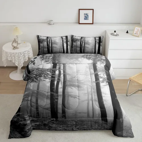 Miniatura 16 de Erosebridal Juego de ropa de cama con inserto de edredón de árbol brumoso para temporada de otoño, juego de edredón místico con niebla y naturaleza