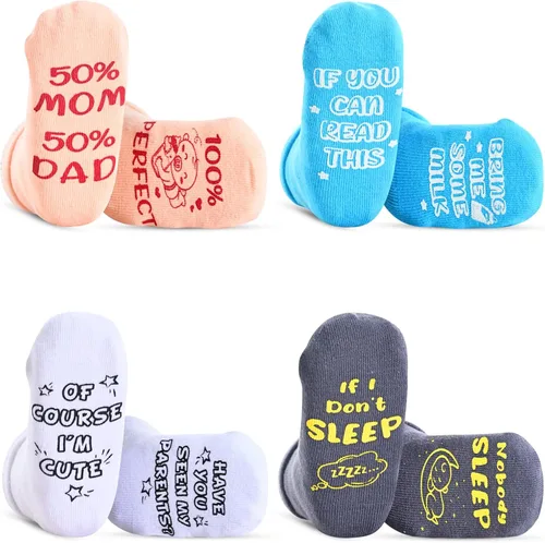 Zmart Calcetines novedosos para bebés y niños pequeños, calcetines divertidos para bebés, regalos para baby shower, 4 pares