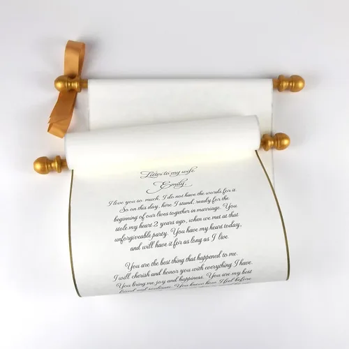 Miniatura 2 de Pergamino personalizado de letras en papel pergamino crema de 8 x 20 pulgadas con detalles dorados, hecho a mano en los Estados Unidos