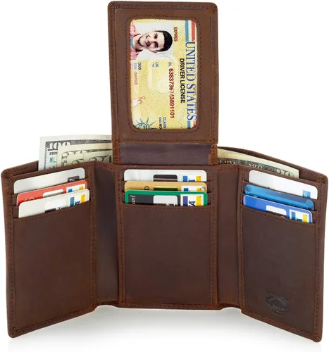Miniatura 3 de Stealth Mode Billetera triple Cartera con bloqueo RFID con soporte para identificación Funda de cuero para dinero, tarjetas de crédito