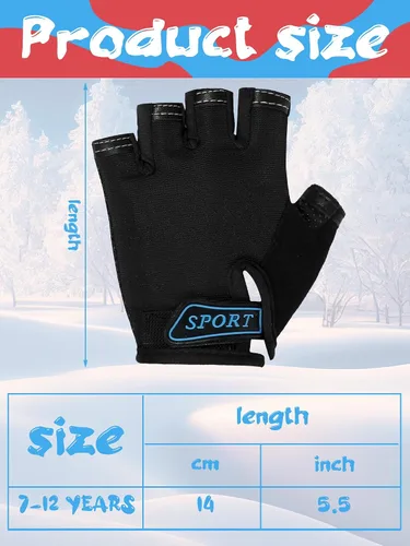 Miniatura 3 de Boao 3 Pairs Kids Bike Gloves Kids Half Finger Fingerless Sports Gloves Non-Slip Gel for 7-12 Years