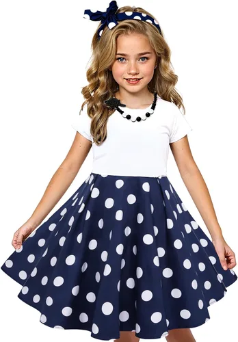 Tao-Ge Vestidos de Navidad para niñas, vestido vintage de los años 50 y 1950, vestido de fiesta a cuadros con lunares y flores, talla 6-12