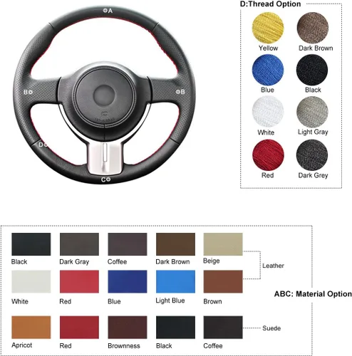 Miniatura 4 de MEWANT Cubierta de volante de coche de gamuza negra de cuero genuino rojo personalizado para Subaru BRZ 2012-2015 para Scion FR-S FRS 2012-2016