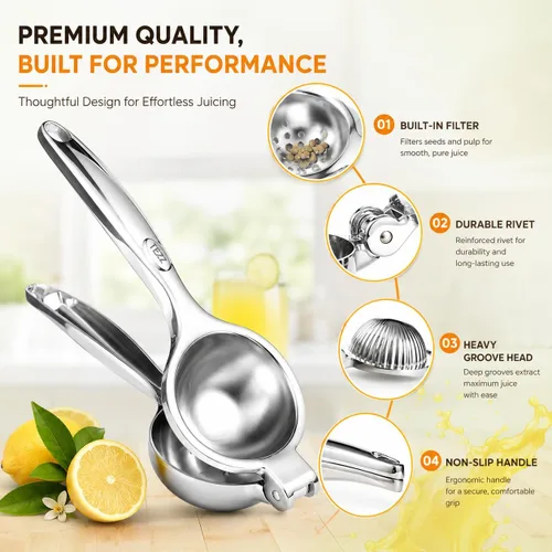 Miniatura 5 de TEZZ Exprimidor de Limón Premium, Exprimidor Manual Grande de Servicio Pesado para Limón, Prensa Manual de Cítricos de Metal, Herramienta de Bar