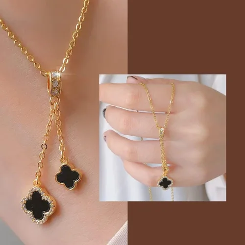 Miniatura 5 de Ruannan Collar de trébol de cuatro hojas chapado en oro de 18 quilates, collares con colgante de trébol de la suerte, collares con colgante