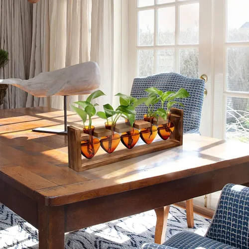 Miniatura 5 de Estaciones de propagación colgantes de terrario para plantas, regalo para mujeres, soporte para plantas de aire con soporte de madera, cristal